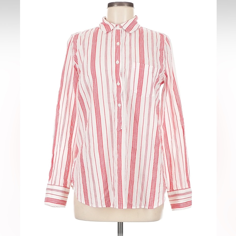 J. Crew Red and White Striped Button-Down Shirt